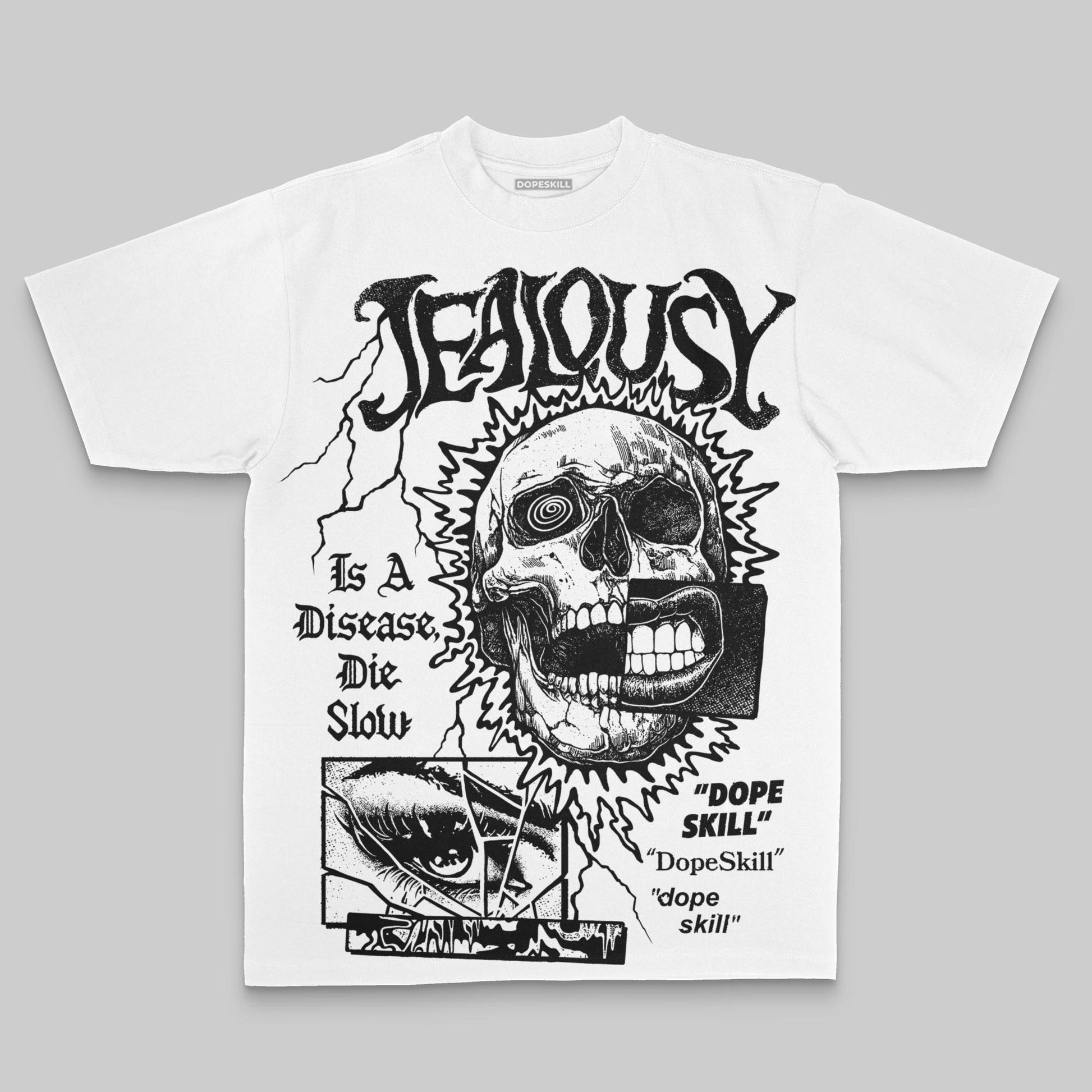 Black/White Oversize Print Jealousy DopeSkill Graphic T-shirt Streetwear - White