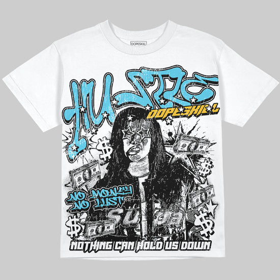 Jordan 11 Retro 'Gamma Blue' Oversize Print 'No Money No Lust' DopeSkill Graphic T-shirt Streetwear - White 