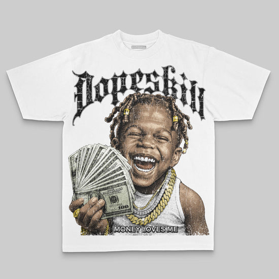 Black/White Oversize Print Money Loves Me DopeSkill Graphic Premium T-shirt Streetwear - White