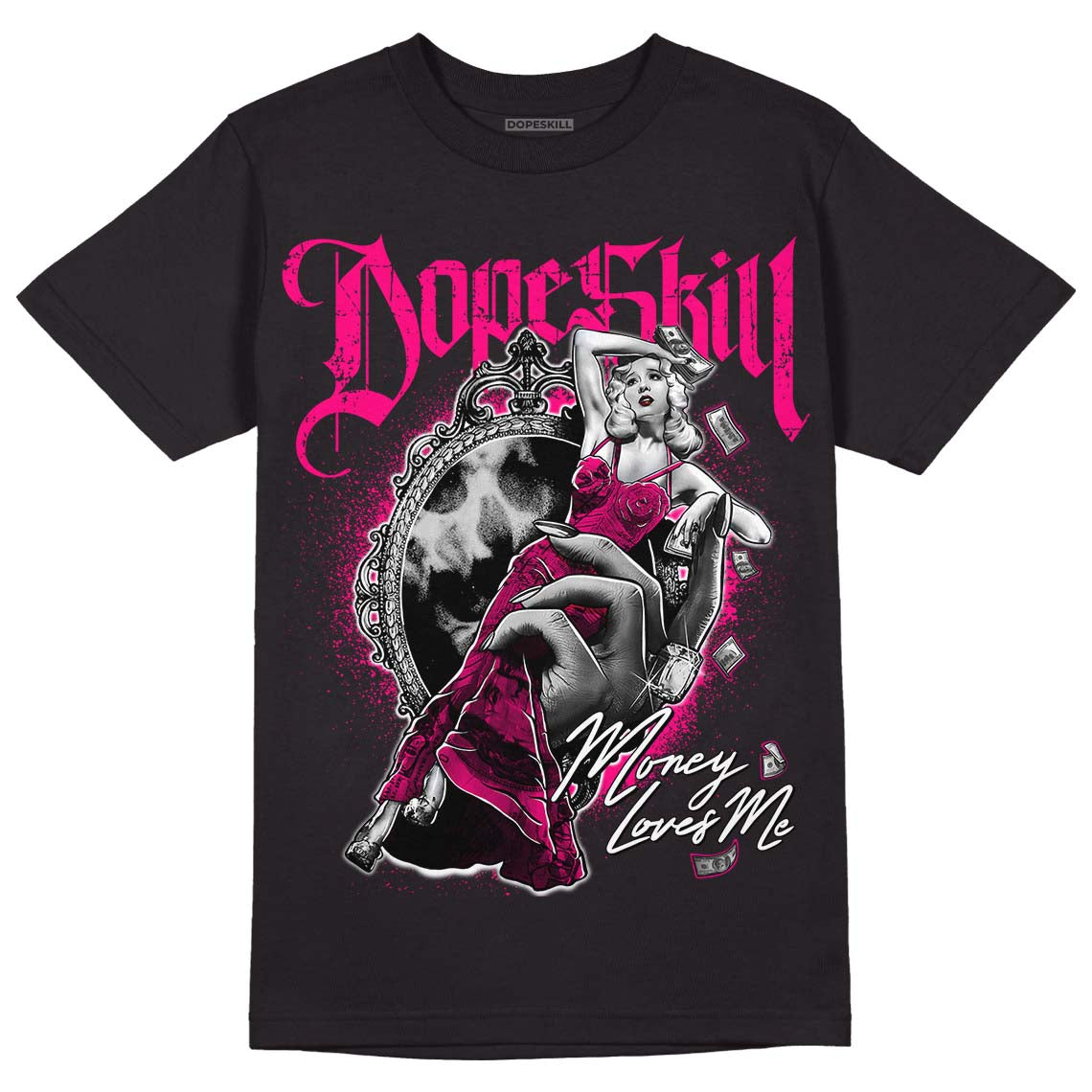 Jordan 1 Low GS “Fierce Pink” Dopeskill T-Shirt Money Loves Me Graphic Streetwear - Black