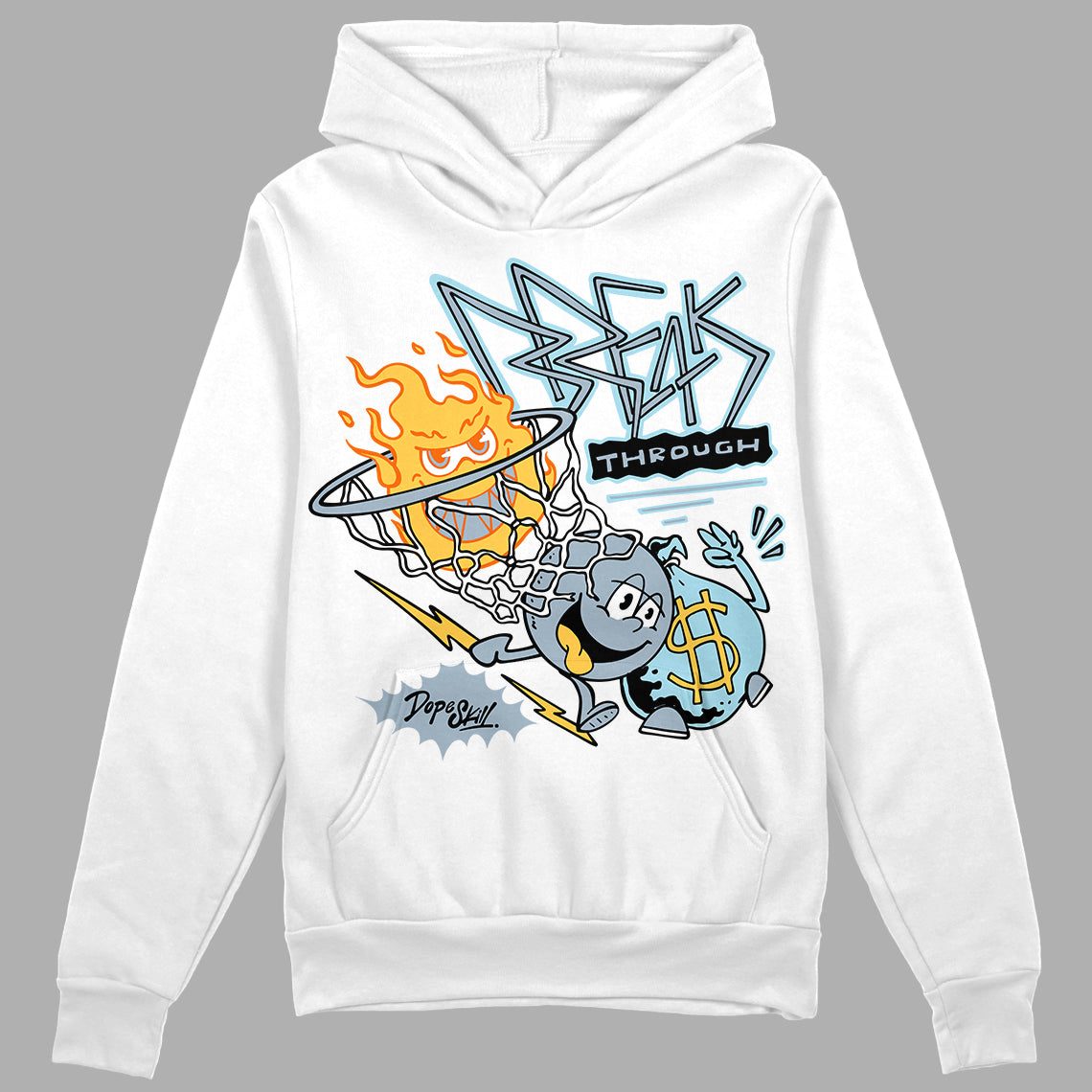 Jordan 13 “Blue Grey” DopeSkill Hoodie Sweatshirt Break Through Graphic Streetwear - White