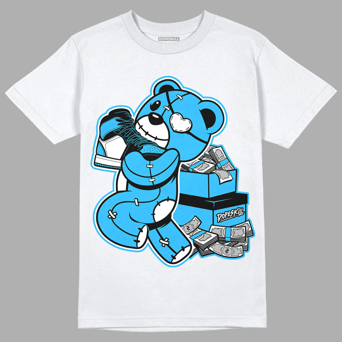 Jordan 1 High Retro OG “University Blue” DopeSkill T-Shirt Bear Steals Sneaker Graphic Streetwear - White