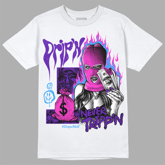 Dunk Low Championship Court Purple DopeSkill T-Shirt Drip'n Never Tripp'n Graphic Streetwear - White