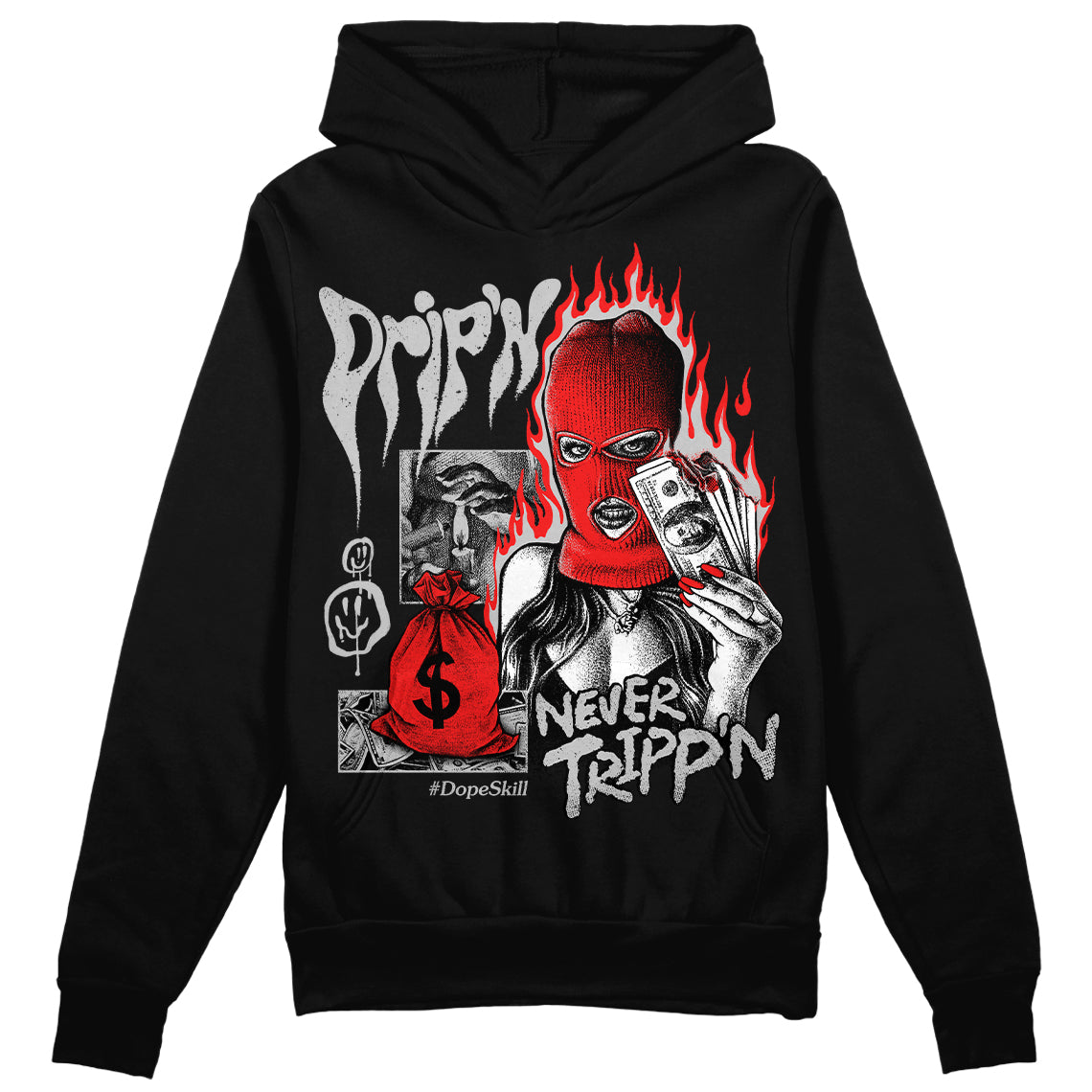 Jordan Spizike Low Bred DopeSkill Hoodie Sweatshirt Drip'n Never Tripp'n Graphic Streetwear - Black 