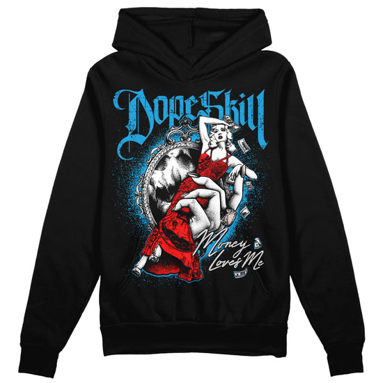 Jordan 4 Retro Military Blue DopeSkill Hoodie Sweatshirt Money Loves Me Graphic Streetwear - Black