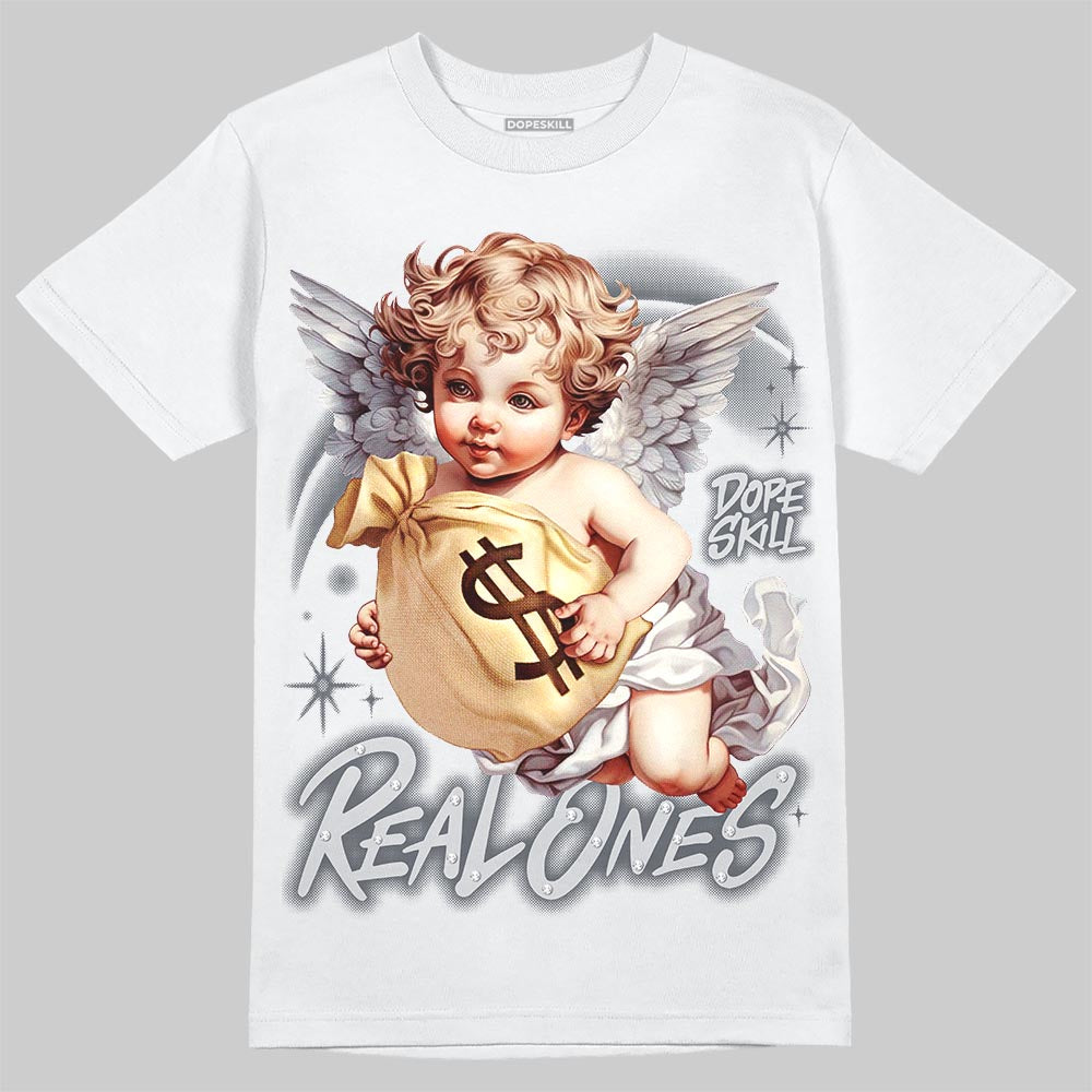 Jordan 5 Wolf Grey DopeSkill T-Shirt Real Ones Angel Graphic Streetwear - White