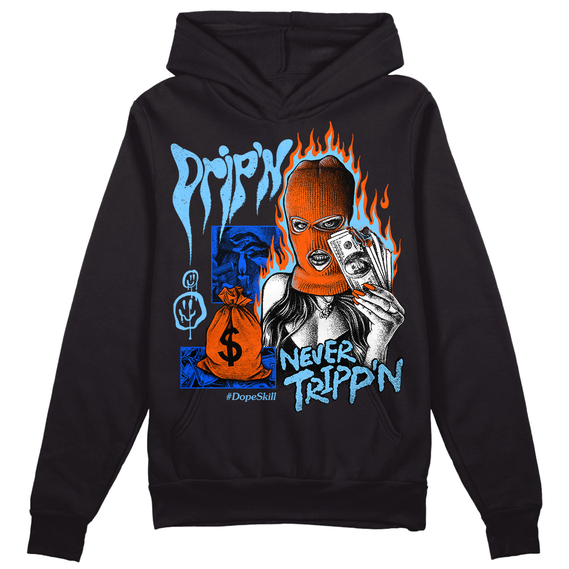 Dunk Low Futura University Blue DopeSkill Hoodie Sweatshirt Drip'n Never Tripp'n Graphic Streetwear - Black