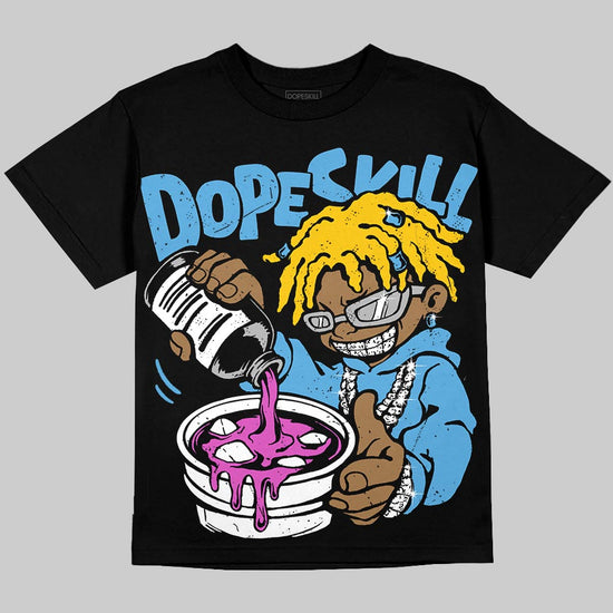 Jordan 14 Black and University Blue DopeSkill T-Shirt Pour Up Graphic Streetwear - Black