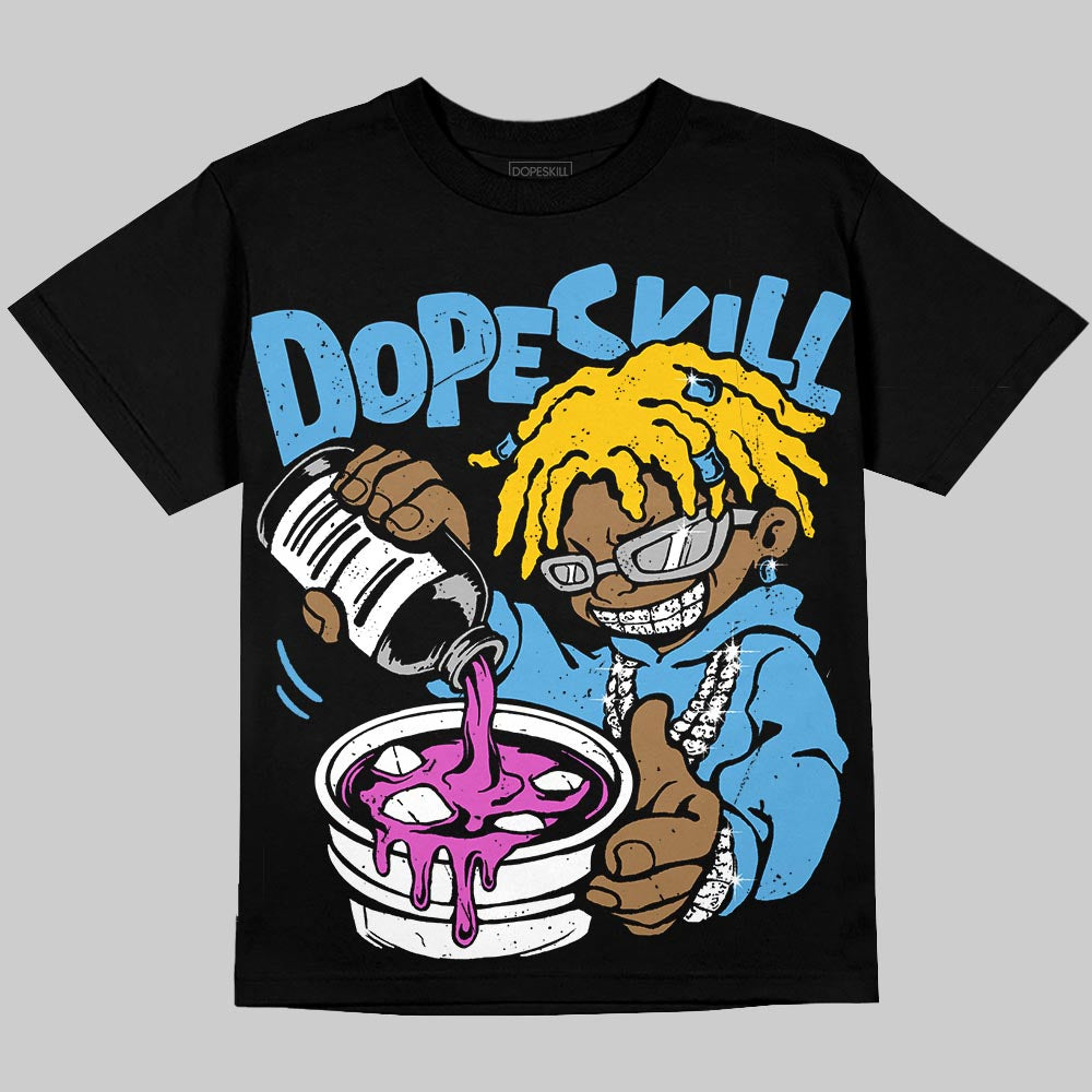 Jordan 14 Black and University Blue DopeSkill T-Shirt Pour Up Graphic Streetwear - Black