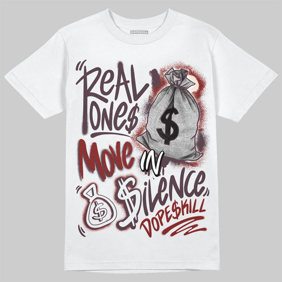 Adidas Samba OG Maroon Gold Metallic DopeSkill T-Shirt Real Ones Move In Silence Graphic Streetwear - White