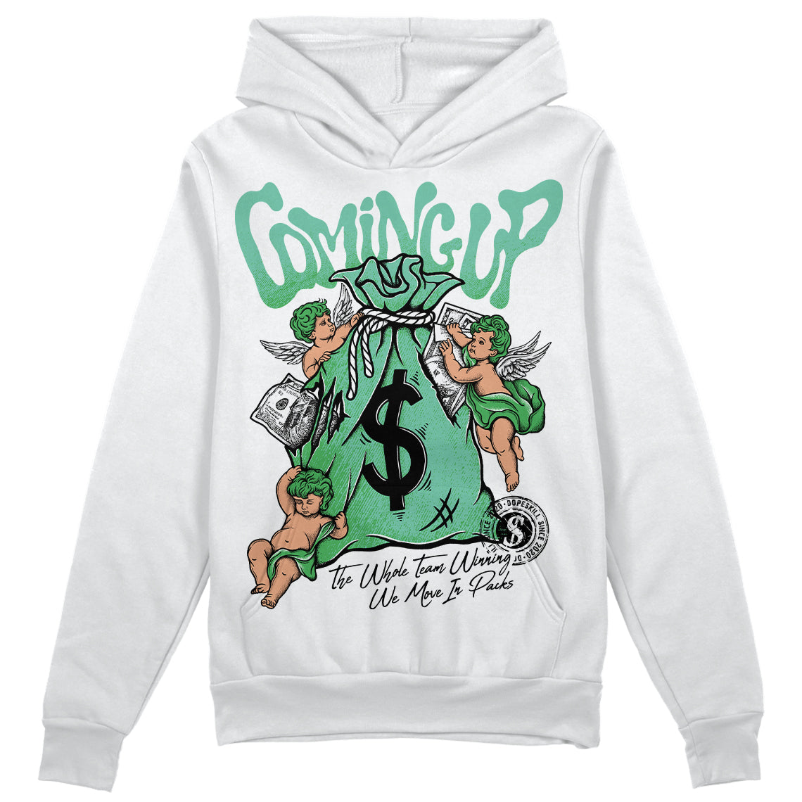 Jordan 1 High OG Green Glow DopeSkill Hoodie Sweatshirt Money Bag Coming Up Graphic Streetwear - White]