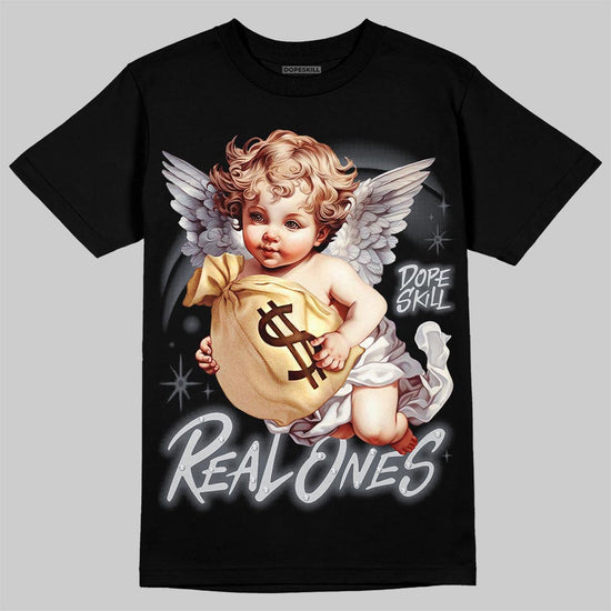 Jordan 5 Wolf Grey DopeSkill T-Shirt Real Ones Angel Graphic Streetwear - Black