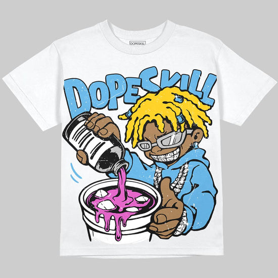 Jordan 14 Black and University Blue DopeSkill T-Shirt Pour Up Graphic Streetwear - White 