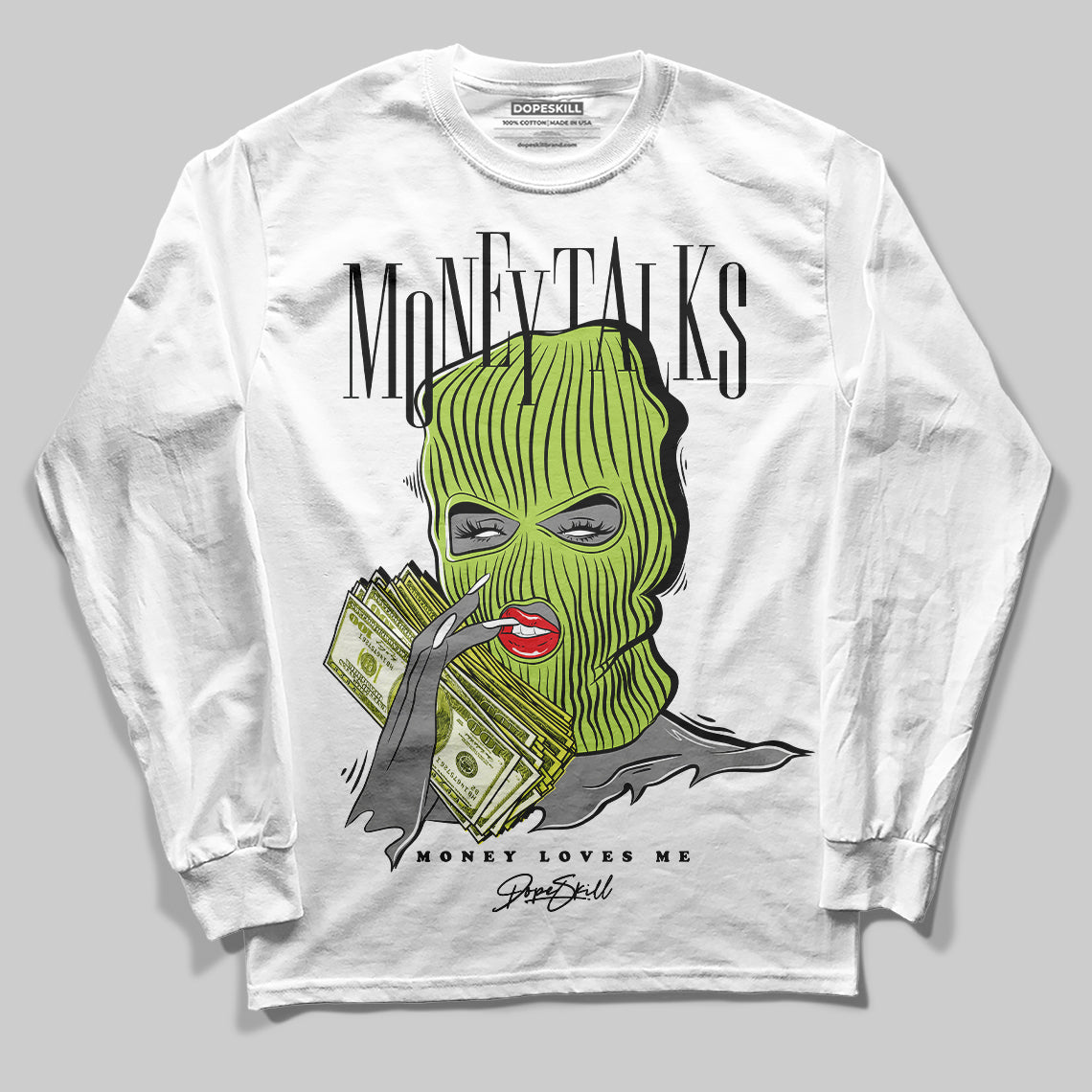 Jordan 13 Retro Bright Cactus DopeSkill Long Sleeve T-Shirt Money Talks Graphic Streetwear - White