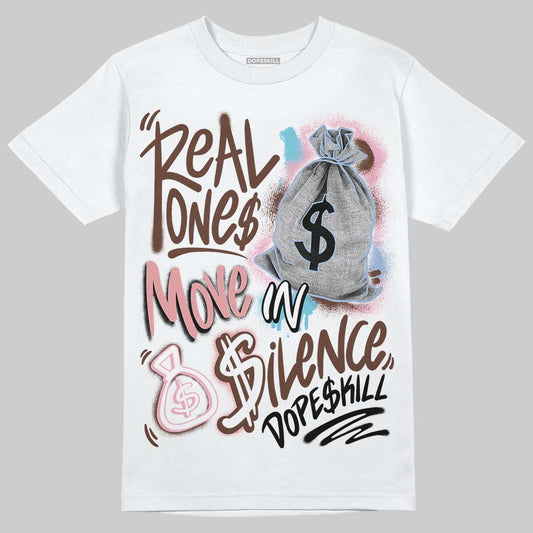 Harris Tweed x Dunk Low Denim Turquoise and Baroque Brown DopeSkill T-Shirt Real Ones Move In Silence Graphic Streetwear - White 