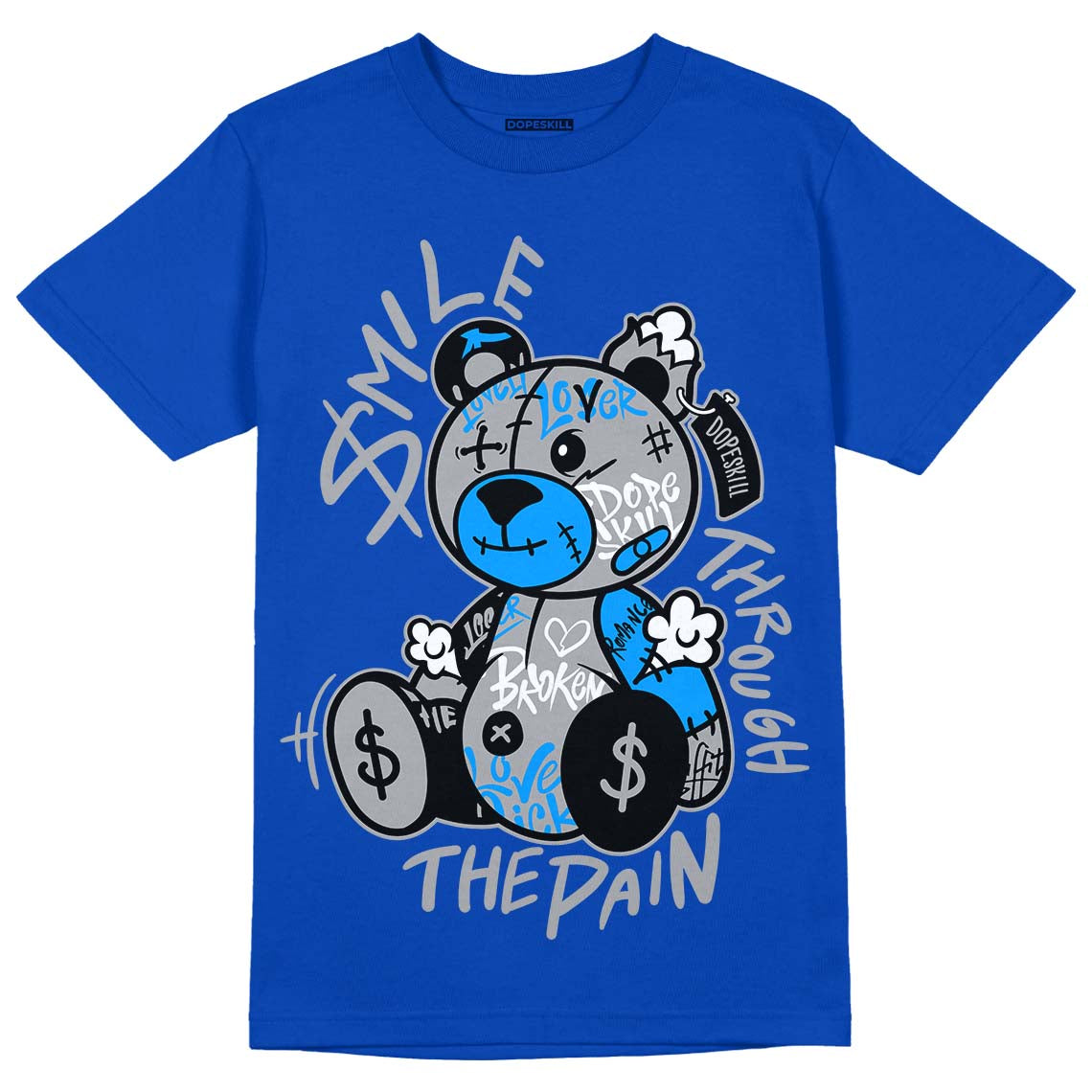 Jordan 5 Racer Blue DopeSkill Racer Blue T-shirt  Smile Through The Pain Graphic Streetwear