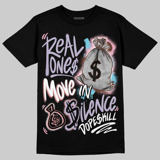 Harris Tweed x Dunk Low Denim Turquoise and Baroque Brown DopeSkill T-Shirt Real Ones Move In Silence Graphic Streetwear - Black