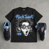 Black University Blue 5s DopeSkill Oversize Print T-Shirt Rich Soon Graphic