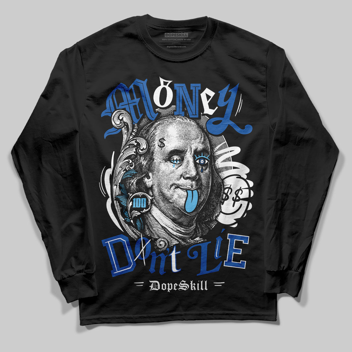 Jordan 12 “Blueberry” DopeSkill Long Sleeve T-Shirt Money Don't Lie Graphic Streetwear - Black