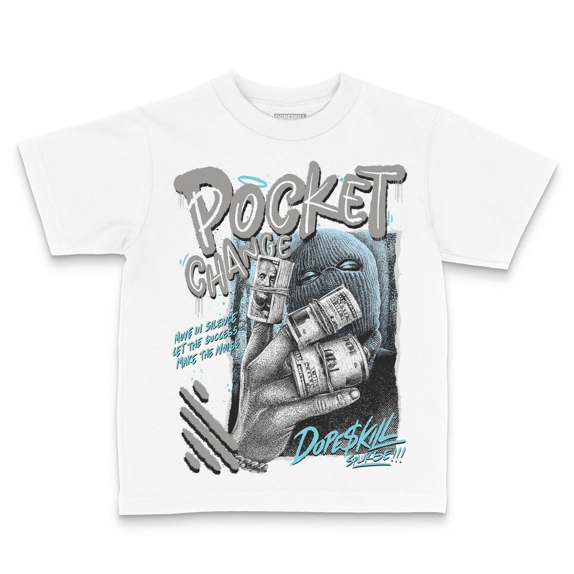 Jordan 4 Retro GS “Blue Chill” DopeSkill Toddler Kids T-shirt Pocket Change Graphic Streetwear - White