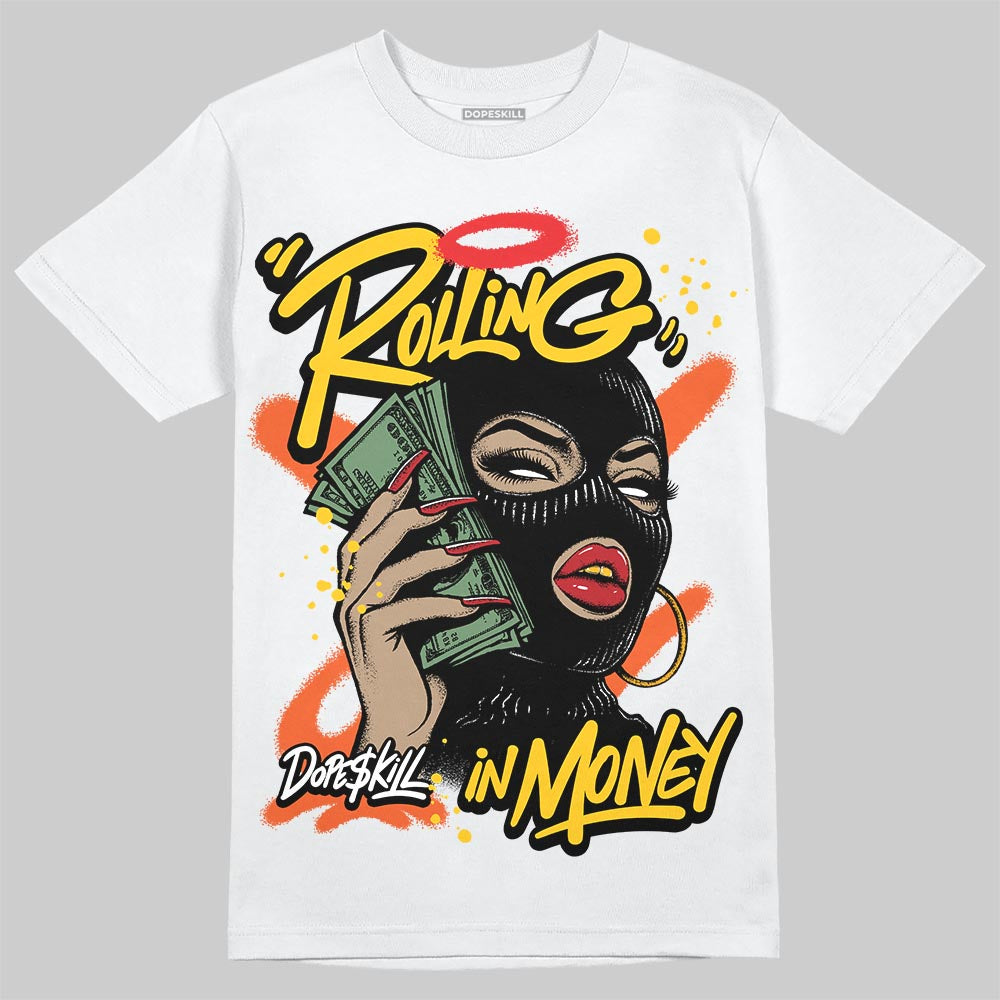 Yellow Sneakers DopeSkill T-Shirt Rolling in Money Graphic Streetwear - White