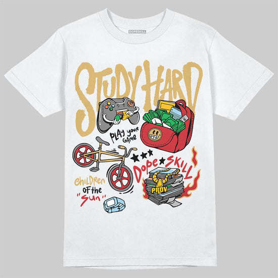 Jordan 4 Retro “Pizza” DopeSkill T-Shirt Study Hard Graphic Streetwear - WHite