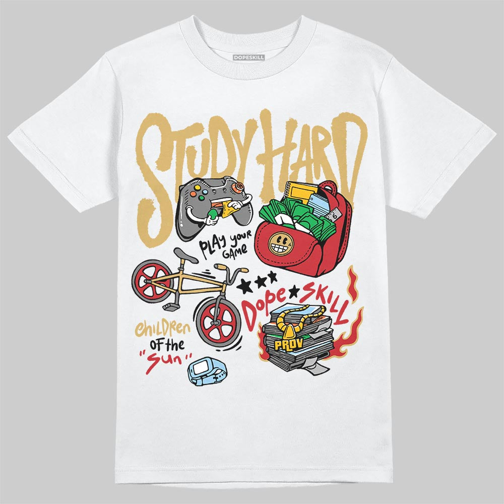 Jordan 4 Retro “Pizza” DopeSkill T-Shirt Study Hard Graphic Streetwear - WHite