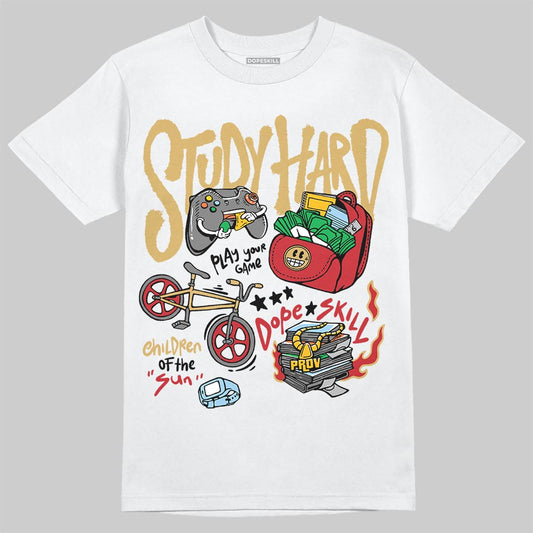 Jordan 4 Retro “Pizza” DopeSkill T-Shirt Study Hard Graphic Streetwear - WHite