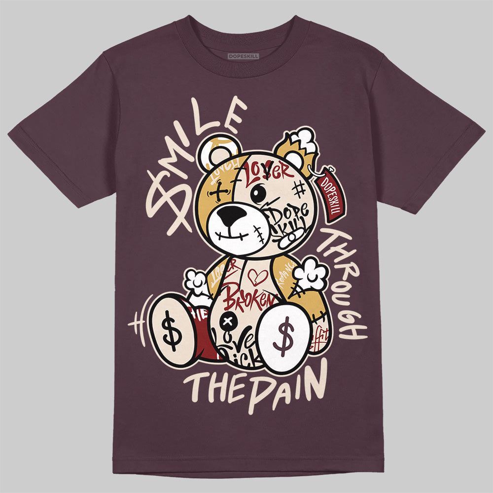 Adidas Samba OG Maroon Gold Metallic DopeSkill T-Shirt Smile Through The Pain Graphic Streetwear - maroon