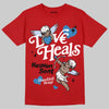 Jordan 5 Retro Fire Red Black Tongue (2025) DopeSkill T-Shirt New Love Heals Graphic Streetwear - Red