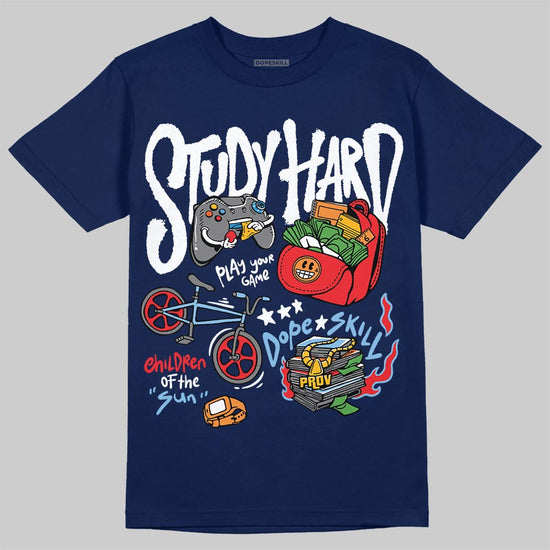 University Blue Sneakers DopeSkill T-Shirt Study Hard Graphic Streetwear - navy