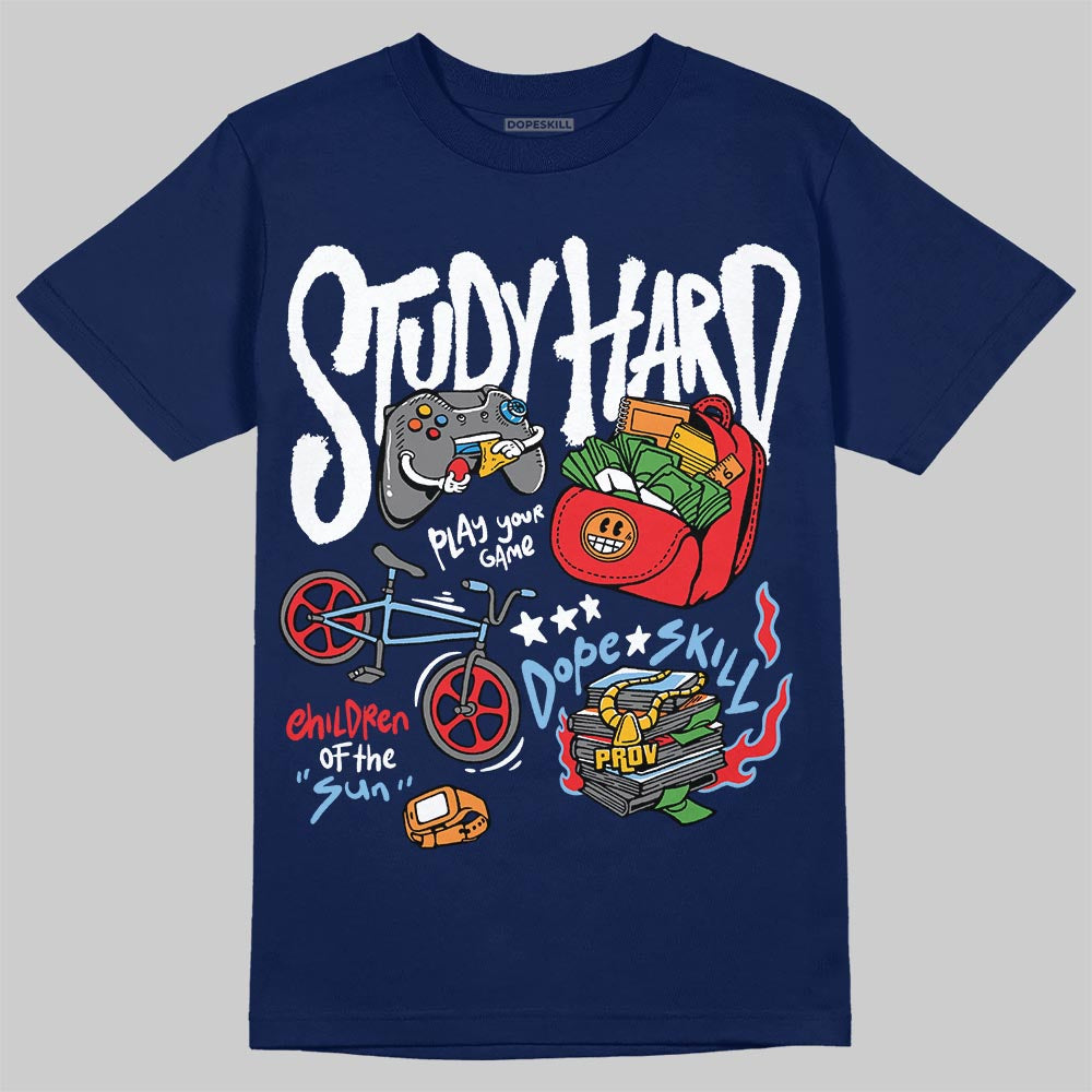 University Blue Sneakers DopeSkill T-Shirt Study Hard Graphic Streetwear - navy