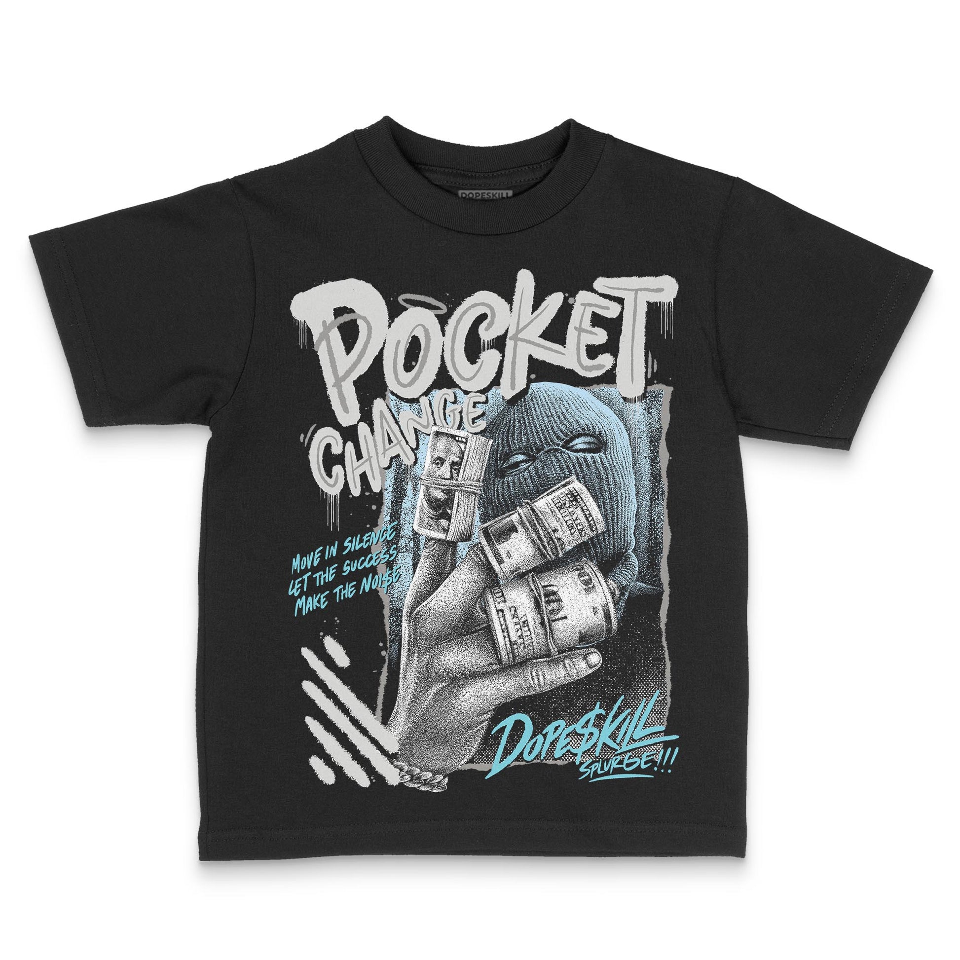 Jordan 4 Retro GS “Blue Chill” DopeSkill Toddler Kids T-shirt Pocket Change Graphic Streetwear - black