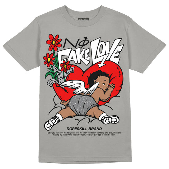 Jordan 4 Retro 'Wet Cement' DopeSkill Grey T-shirt No Fake Love Graphic Streetwear