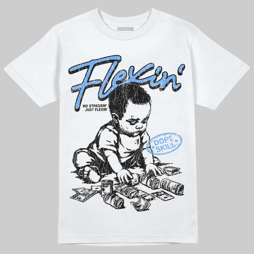 Jordan 5 Black University Blue DopeSkill T-Shirt Flexin' Graphic Streetwear - White