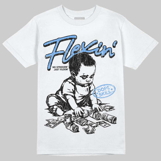 Jordan 5 Black University Blue DopeSkill T-Shirt Flexin' Graphic Streetwear - White