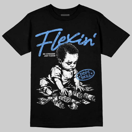 Jordan 5 Black University Blue DopeSkill T-Shirt Flexin' Graphic Streetwear - Black