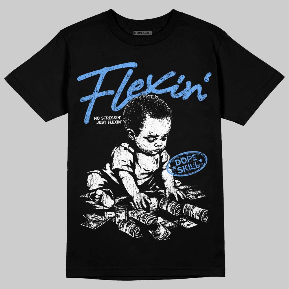 Jordan 5 Black University Blue DopeSkill T-Shirt Flexin' Graphic Streetwear - Black