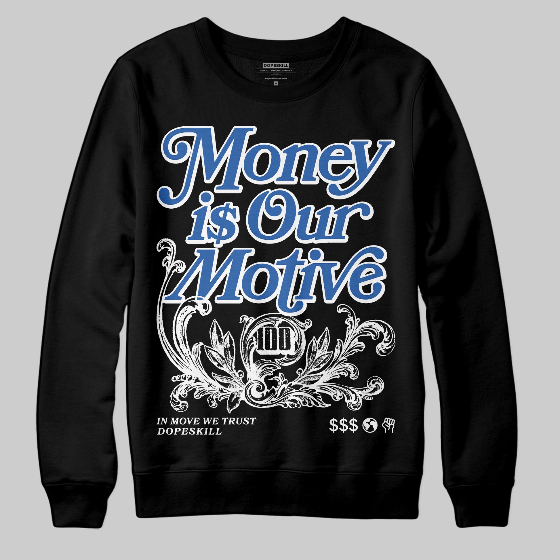 Jordan 12 “Blueberry” DopeSkill Sweatshirt Money Is Our Motive Typo Graphic Streetwear - Black