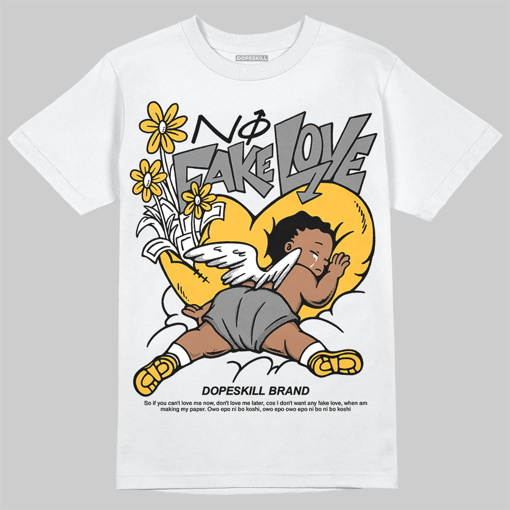 New Balance 9060 Varsity Gold (GS) DopeSkill T-Shirt No Fake Love Graphic Streetwear - White