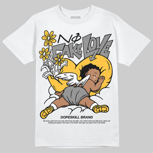 New Balance 9060 Varsity Gold (GS) DopeSkill T-Shirt No Fake Love Graphic Streetwear - White