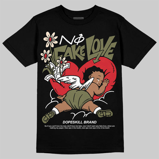 Travis Scott x Jordan 1 Medium Olive DopeSkill T-Shirt No Fake Love Graphic Streetwear - Black