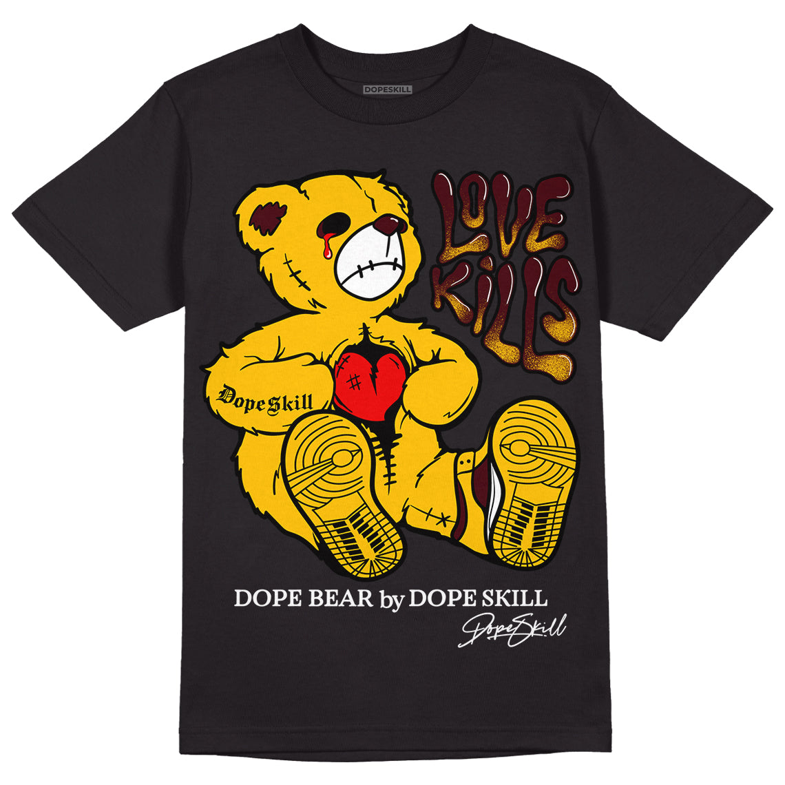 Dunk Yellow Bordeaux DopeSkill T-Shirt Love Kills Graphic Streetwear - Black