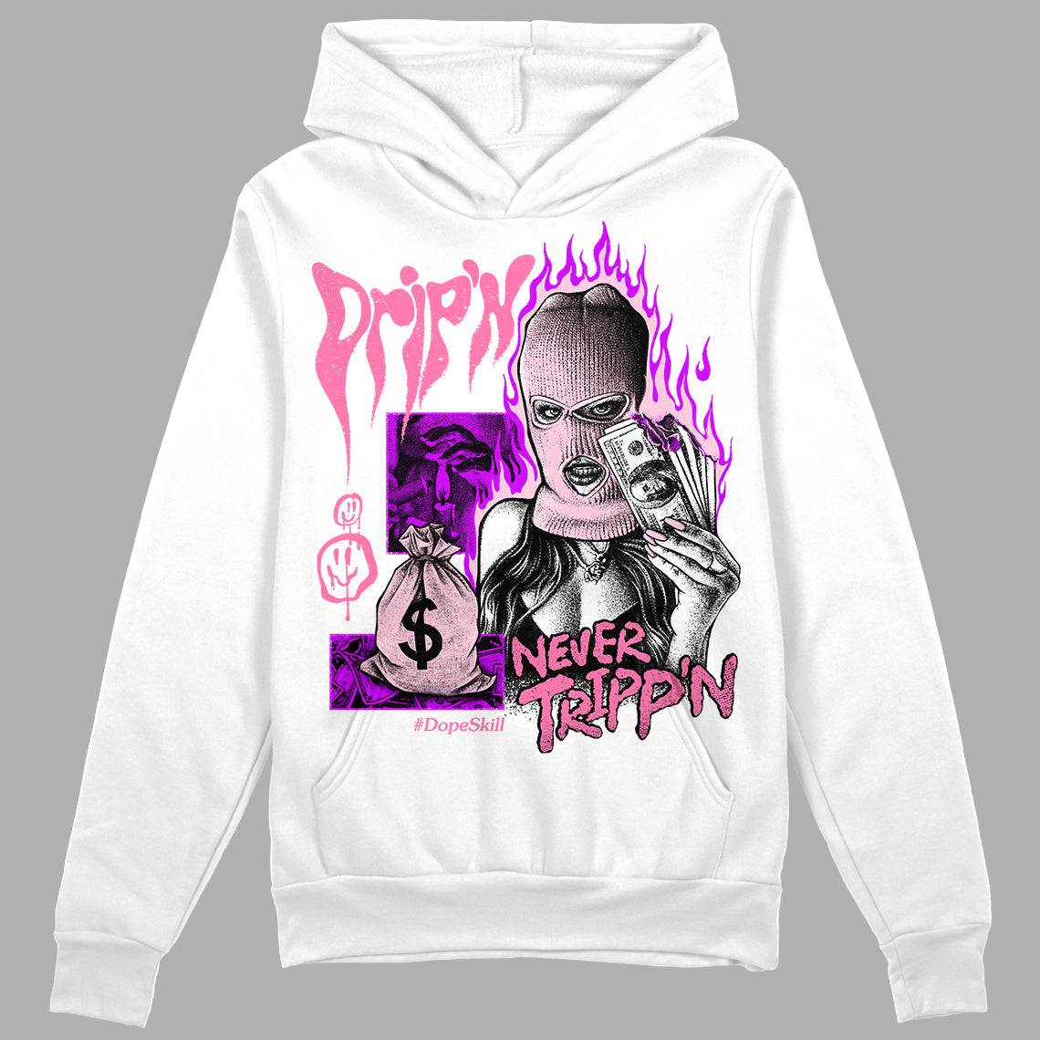 Dunk Low LX Pink Foam DopeSkill Hoodie Sweatshirt Drip'n Never Tripp'n Graphic Streetwear - White