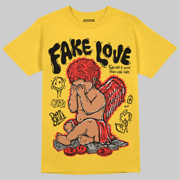 Yellow Sneakers DopeSkill Gold T-Shirt New Fake Love Graphic Streetwear