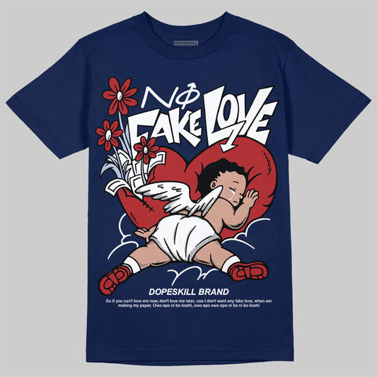 Jordan 6 Retro 'White And Midnight Navy' DopeSkill Navy T-shirt No Fake Love Graphic Streetwear