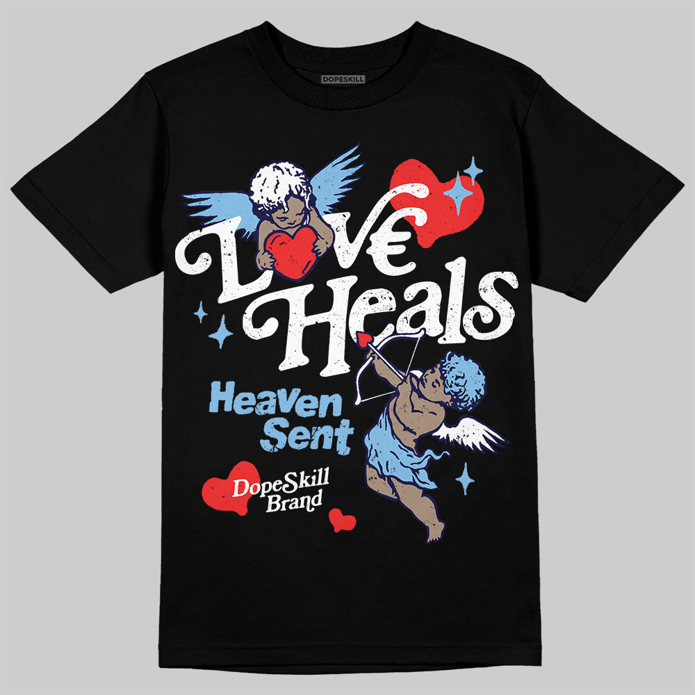 University Blue Sneakers DopeSkill T-Shirt New Love Heals Graphic Streetwear - Black