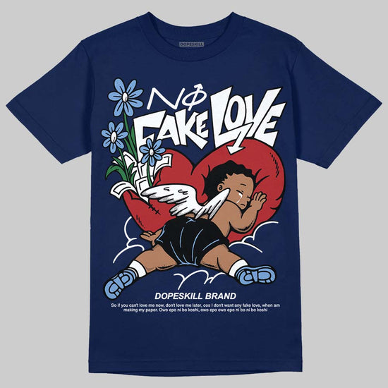 Jordan 1 High OG "Midnight Navy" DopeSkill Navy T-shirt No Fake Love Graphic Streetwear