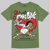 Travis Scott x Jordan 1 Medium Olive DopeSkill Olive T-shirt No Fake Love Graphic Streetwear