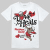 Jordan 5 Retro Fire Red Black Tongue (2025) DopeSkill T-Shirt New Love Heals Graphic Streetwear - White